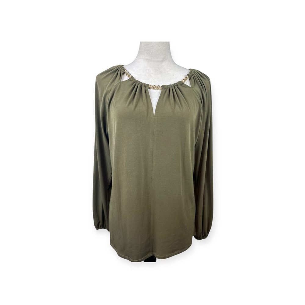 Michael Kors Olive green top with gold chain accent size medium